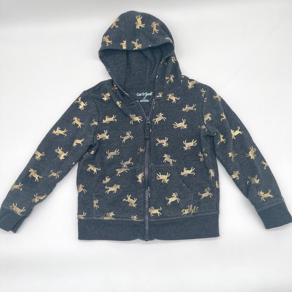 CAT & JACK Girl Zip Up Hoodie Sweatshirt, Unicorn, Size 4T